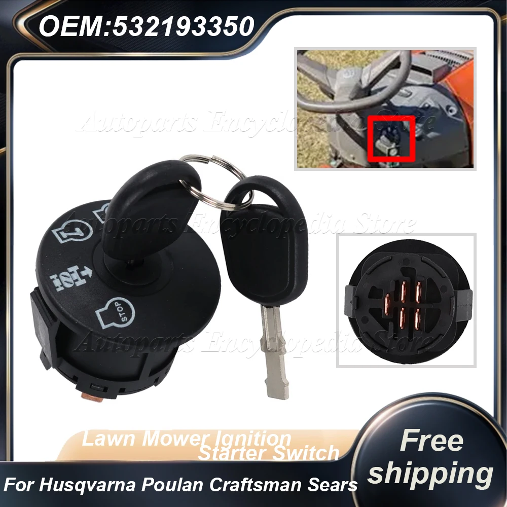 Lawn Mower Ignition Starter Switch With 2 KEYS 193350 Fit For Husqvarna Poulan Craftsman Sears Car Accessories 532193350