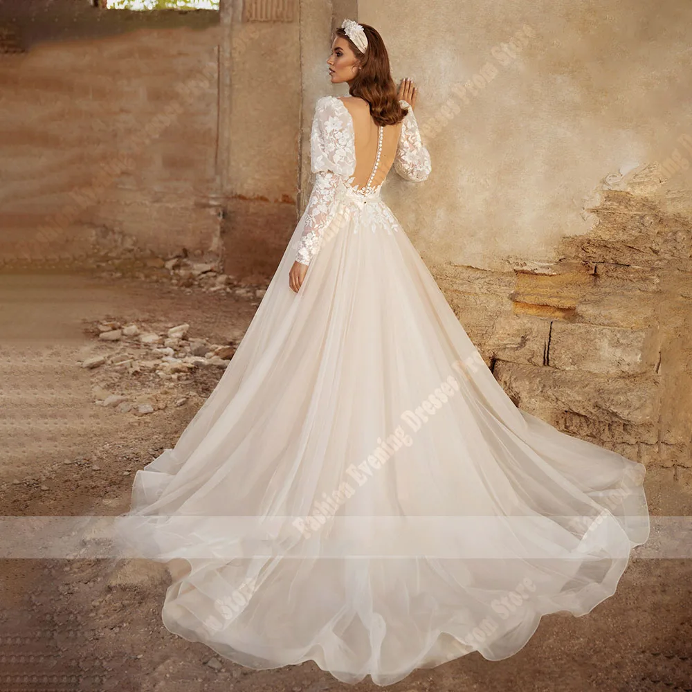 Romantic Sexy V-Neck Women Wedding Dresses Puff Elegant A-Line Bridal Princess Gowns Newest Sweet Smooth Fabric Vestido De Noiva