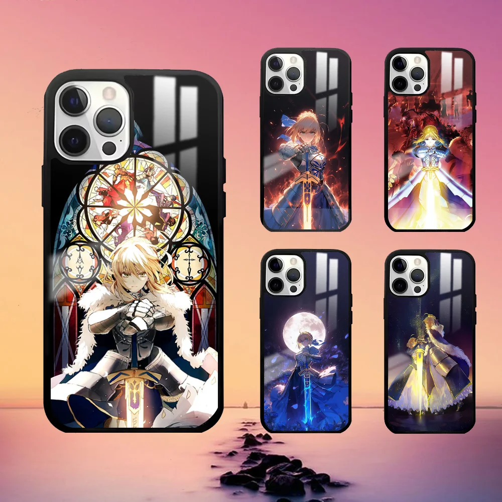 Fate Zero Stay Night Saber Phone Case For iPhone 16 15 14 13 12 11 Pro Max Plus Mini Fashion High Quality mirror phone case