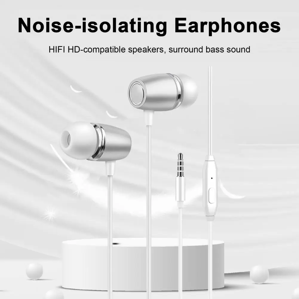 Durable Wired Earphones Metal Heavy In-ear Earbuds with Microphone for Mobile Phones Computers Hifi Sound Waterproof