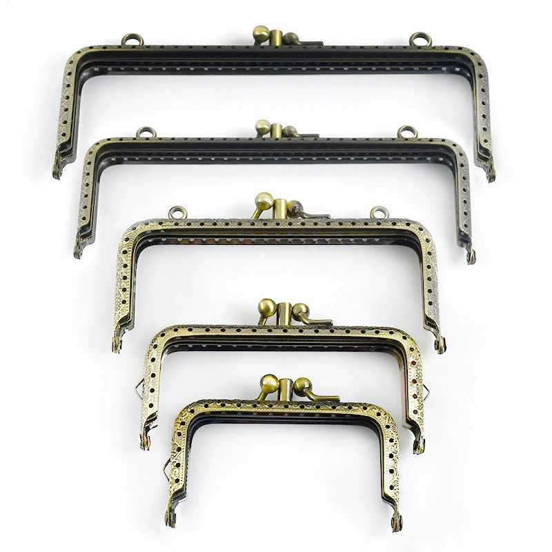 2/5Pcs 8.5-18cm Metal Bag Handle Square Embossed Purse Frame Kiss Clasp Double Layer DIY Handbag Brackets Bags Accessories