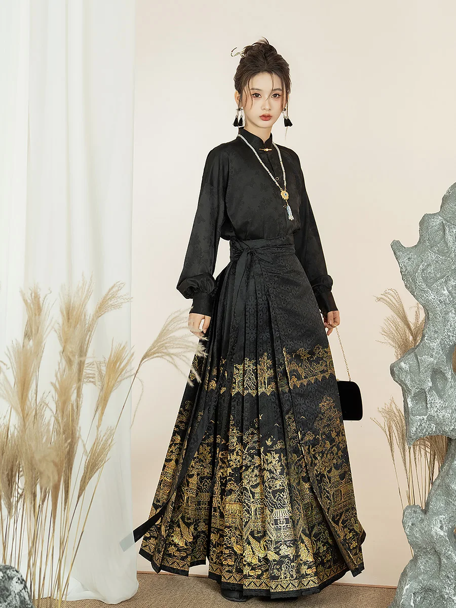 Mamian Qun Skirt High Quality Suit Horse-Face Skirt New Chinese Temperament Hanfu Women's Skirt Suit