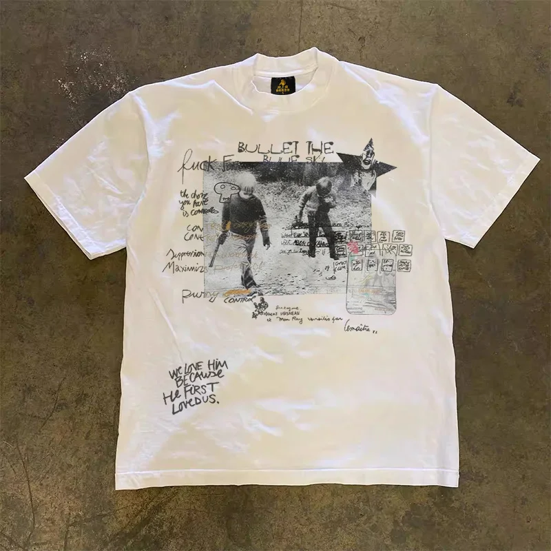 Loose Fit Cotton T-Shirt Unisex Short Sleeve Double Thread UPUPXIA Hero Print Sweat Absorbent round Neck Casual Summer Top