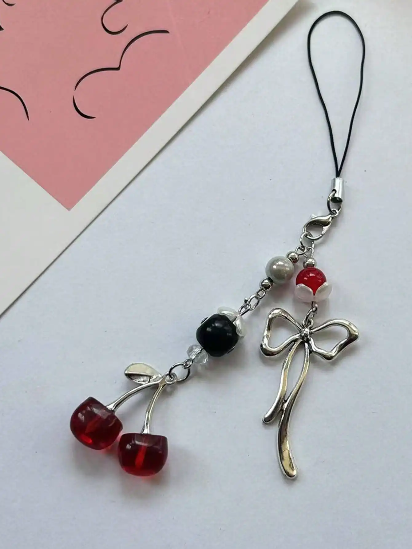 

Y2K Red Cherry Bow Beaded Phone Chain Strap Gift