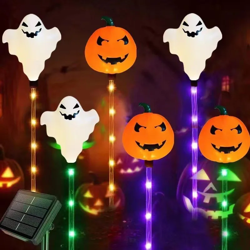 New Halloween Outdoor Garden Waterproof Decorative Light String LED Pumpkin Ghost Solar Plug in Light