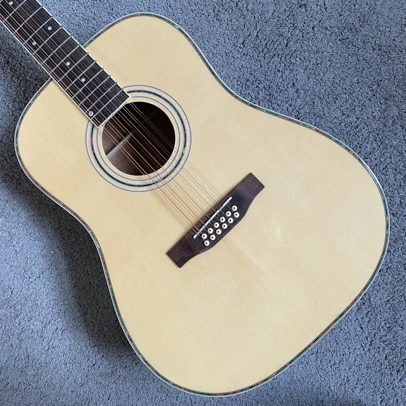 K175 Custom 12‑String Acoustic Guitar, OEM Export Twelve‑String Wooden Guitar, Solid Spruce & Mahogany, 20 Frets