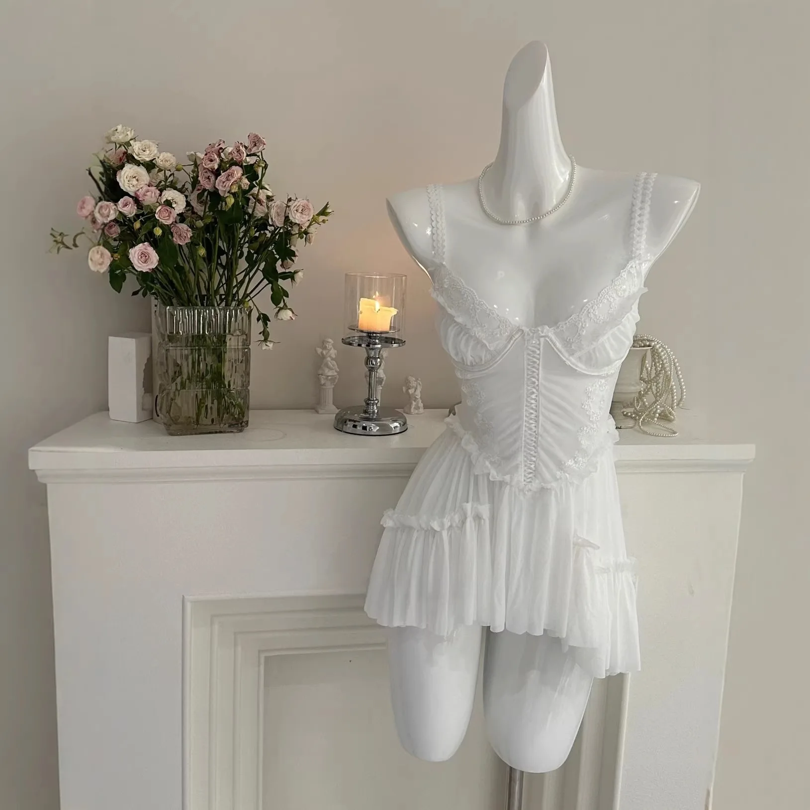 2026 Lace Pure Desire Style Wire-In Strap Dress Sweet Sleepwear Gown Feminine Underwire Bralette Nightgown