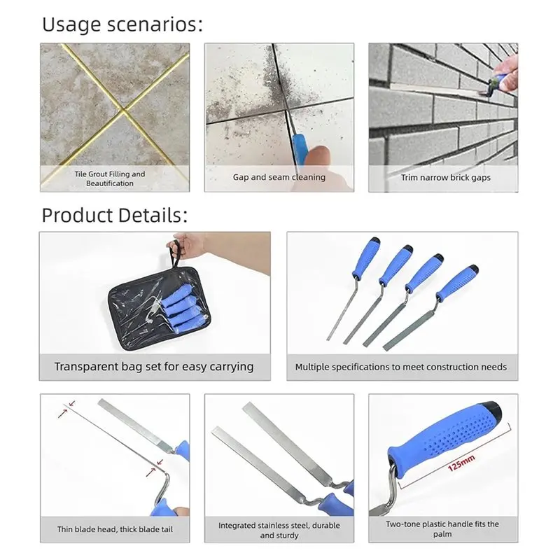 Multi-Width Grouting Tool Set 7Pcs Stainless Steel Trowel With Ergonomic Grips& Travel Case Kit
