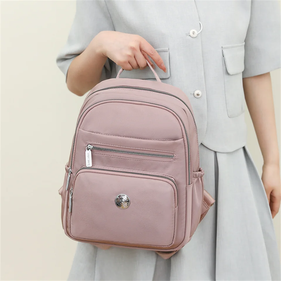 Women Nylon Schoolbag Fashion Shoulder Strap Zipper Solid Casual Bag Female Backpack School Bag Designer Rucksacks