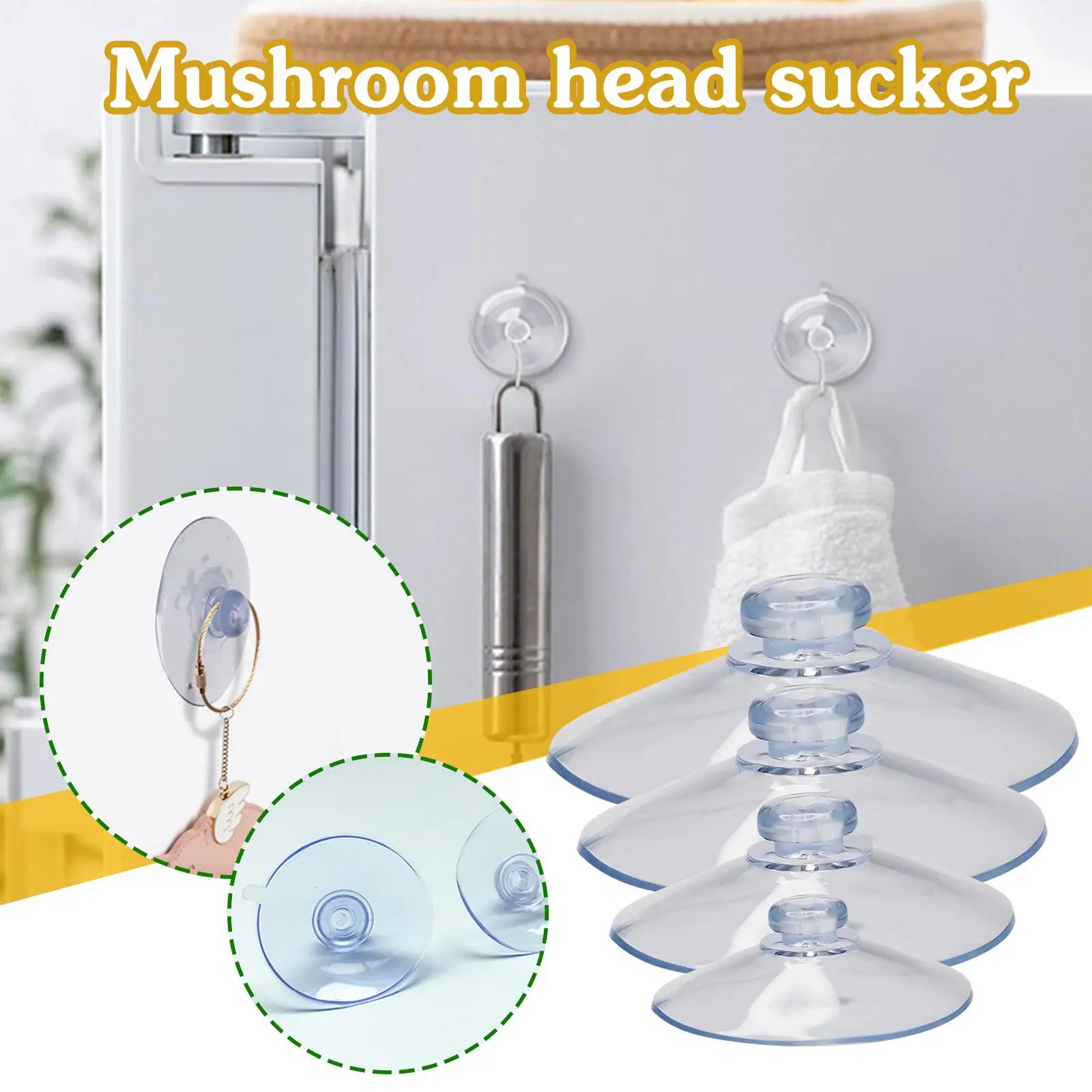 One By One Selling Mushroom Head PVC Vacuum Strong Suction Kitchen Transparent Daily Trace Necess Without Cup Storage Adsor D2C8