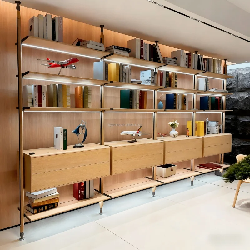 custom.Bookshelf Display Rack Shelf Modern Minimalist Luxury Custom Metal Aluminum Frame With Led Light Living Room
