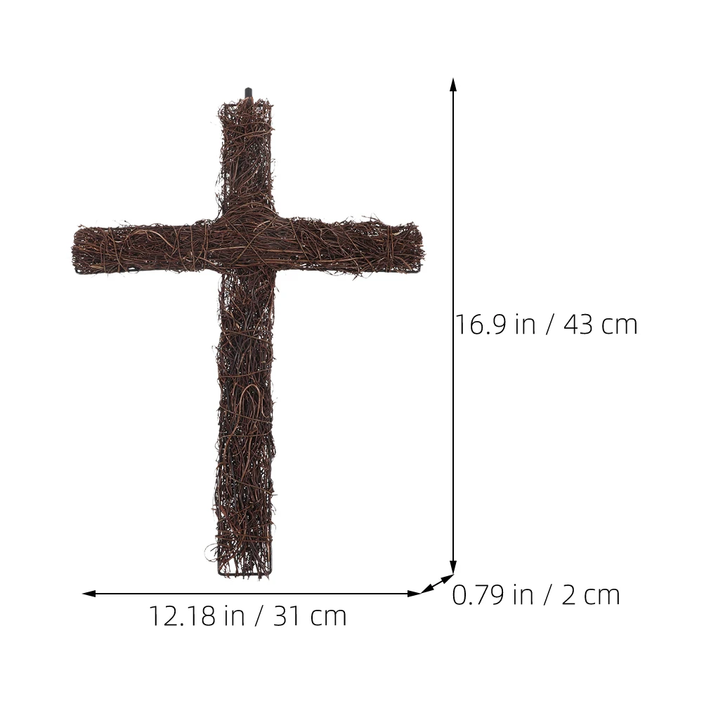 

2 Pcs Rattan Cross Decoration Wreath Natural Indoors Crucifix Diy Frame Material