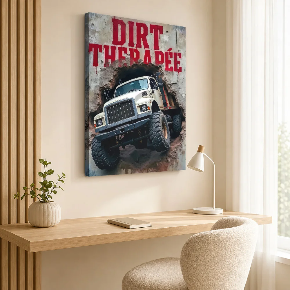 Truck Crashing Through Wall Canvas Print Poster Custom Retro Automotive Wall Art for Garage Man Cave Decor Gift for Collectors
