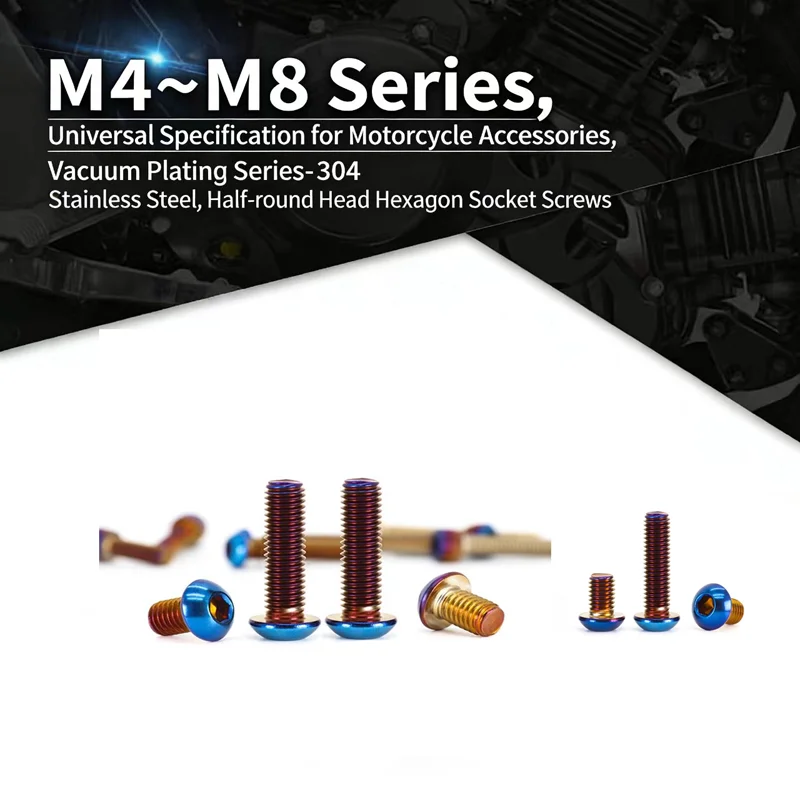 

Blue Titanium Coated Button Head Screws - A2 Stainless Steel, M4-M8 Hex Socket Allen Bolts for Bike/Motorcycle ISO7380