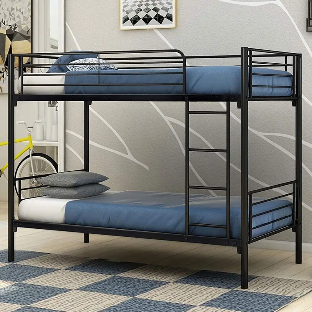 Zware Metalen Bed Frame Twin Over Twin Stapelbed Ladder Matras Fundering
