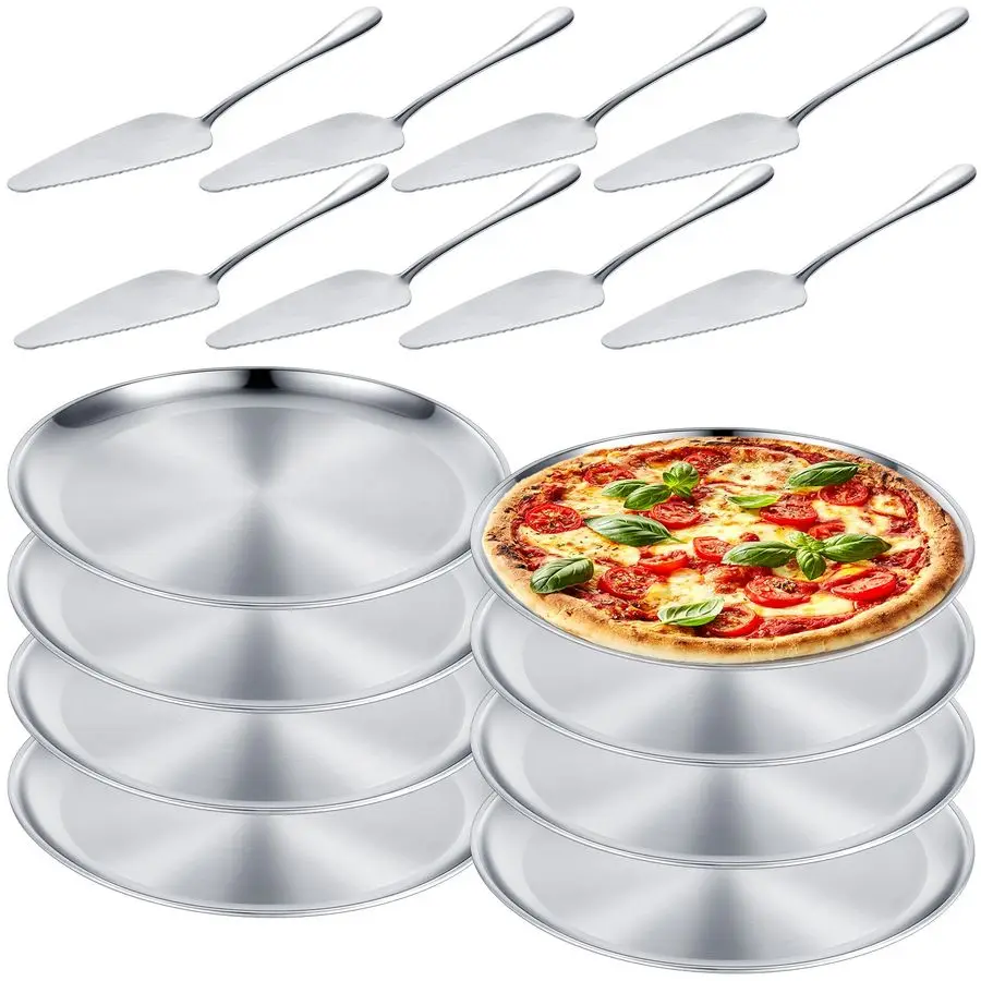 

16 шт. 12-дюймовая форма для духовки и серверный набор 8 противней для выпечки пиццы из нержавеющей стали 8 лопаточек Серверный круглый лист для выпечки пирога