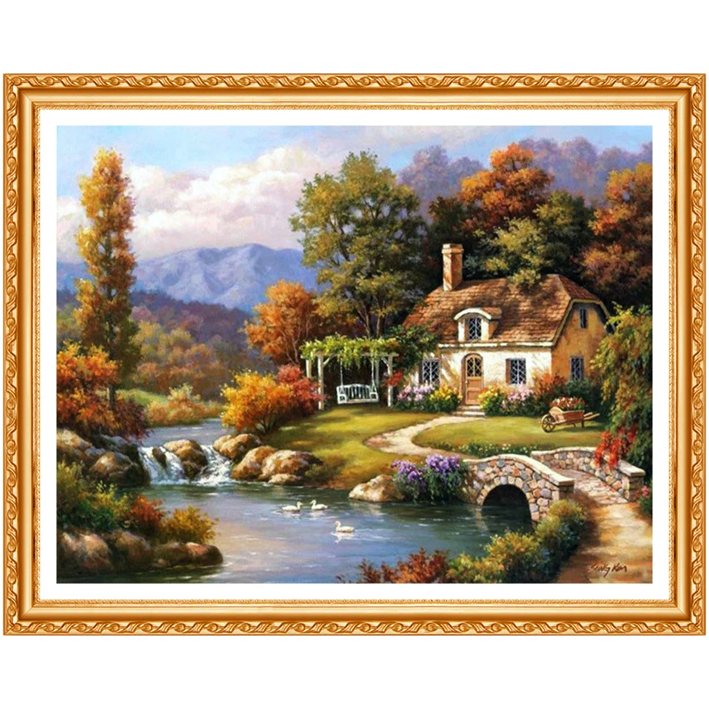 H274 Mountain Houses,diy diamond embroidery,rhinestone painting,5d,diamond painting village