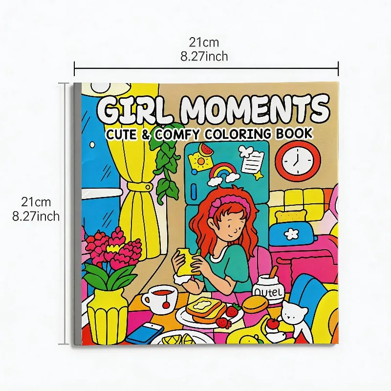24 Page Fun Coloring Brochure, A Warm Moment for Girls, A Choice for DIY Family Fun for Students, Hand Drawn Art Drawing Book