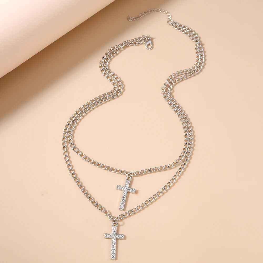 

Classic Multilayer Cross Pendant Necklace for Women Men Choker Necklaces Chain Y2K Crystal Party Jewelry Gifts