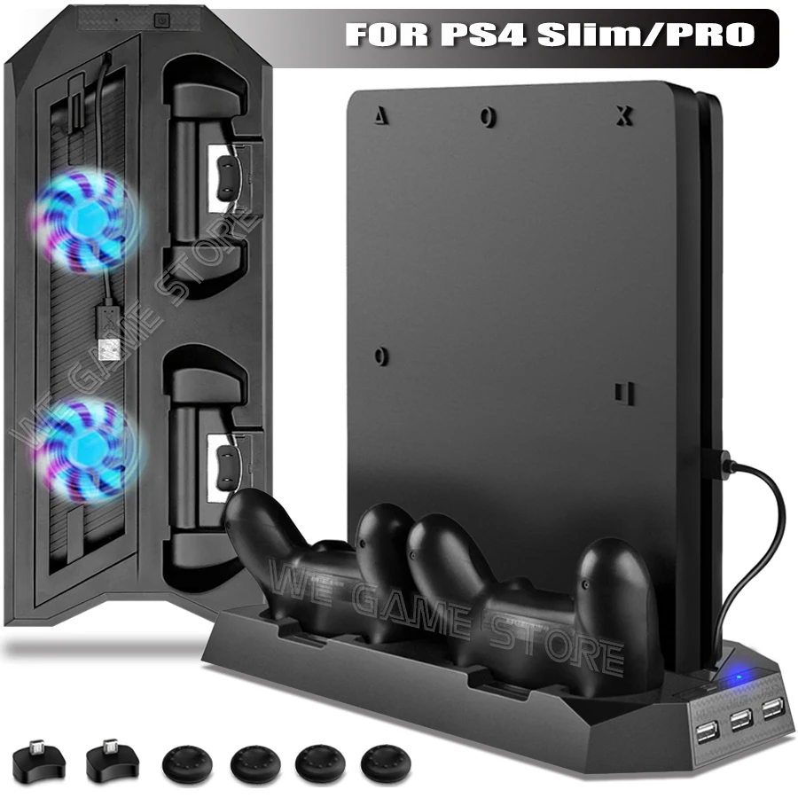 PS4 PRO SLIM Game Console Vertical Cooling Fan Stand  PS 4 Gamepad Charging Station & 3 HUB Port For Sony Playstation 4 Slim