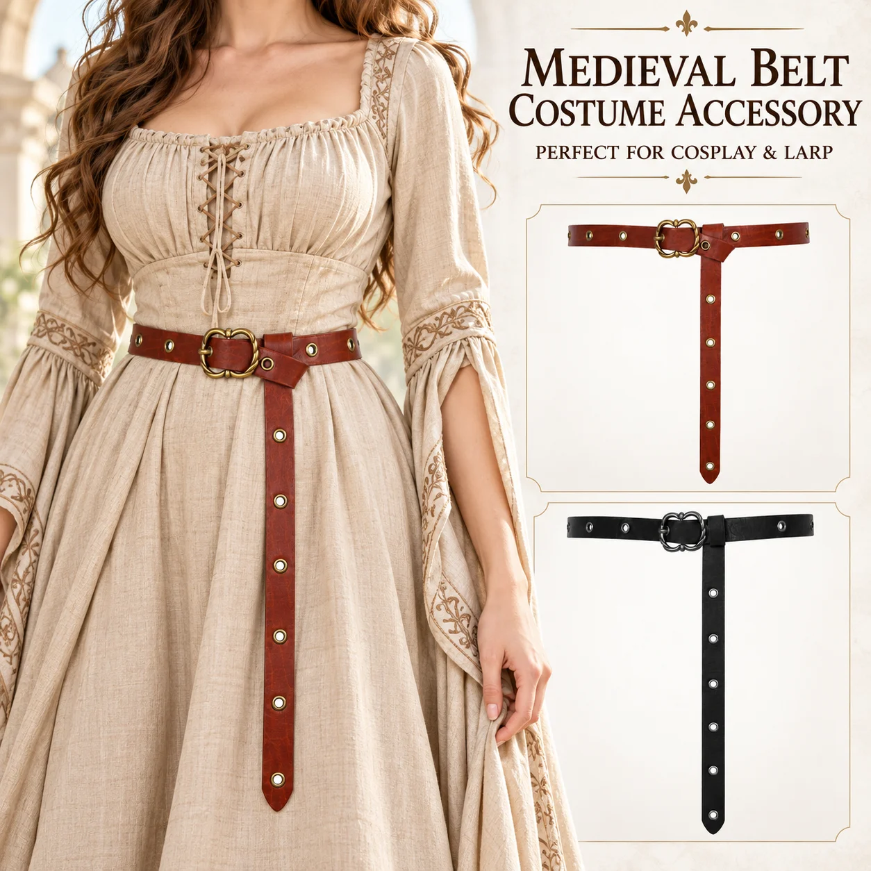 UYEE Belt Halloween Medieval PU Leather Belt Retro Rivet Waistband Cosplay Costume Accessory for Women