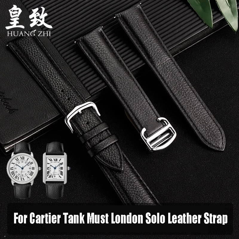 

For Cartier Tank Must London Solo Cow Leather Watch Strap Quick Release Cowhide Band Folding Buckle 16 17 19 20 22 23mm Bracelet