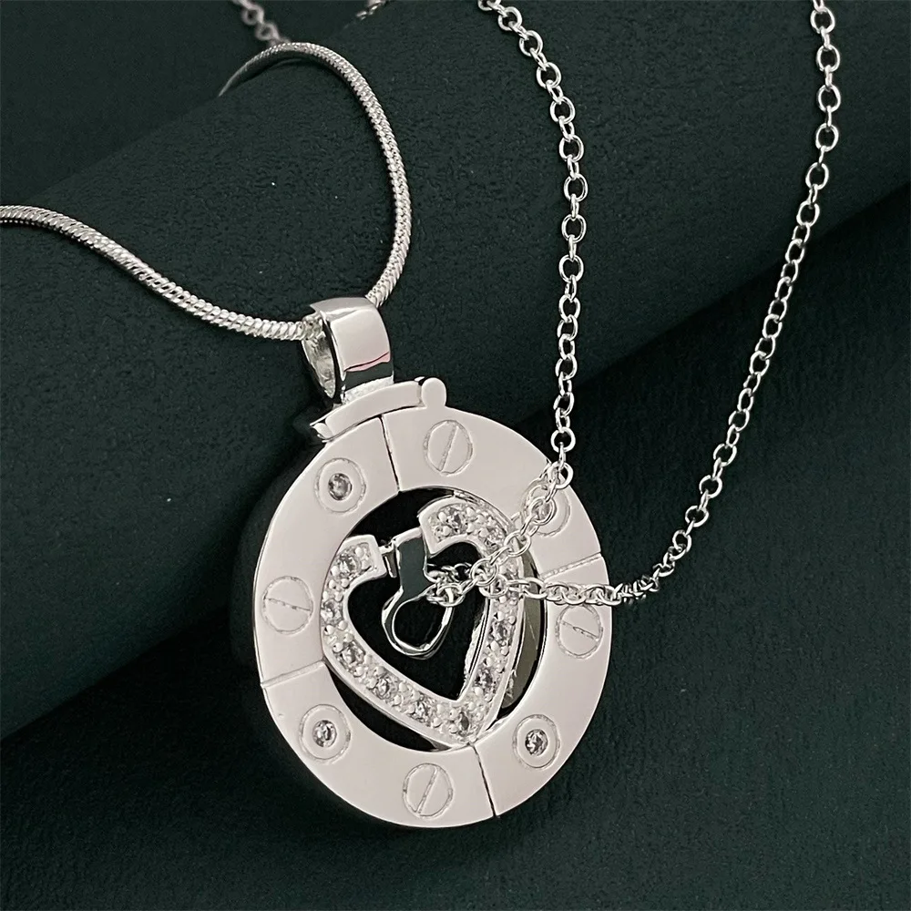 Secure Clasp 46CM Men 60CM Couple Stairway Pendant Necklace Silver&Gold S925 Sterling Silver For Couples Firm buckle anti-drop