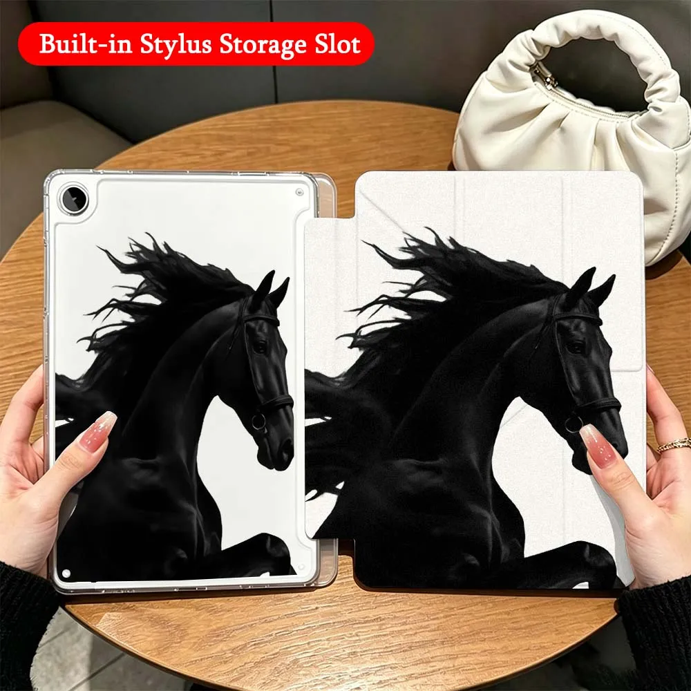 Horse Portrait Case For Samsung Galaxy Tab A9 A8 A11 S6 S7 S8 S9 S10 FE Plus Lite Transparent Y-Shaped Folding Tablet