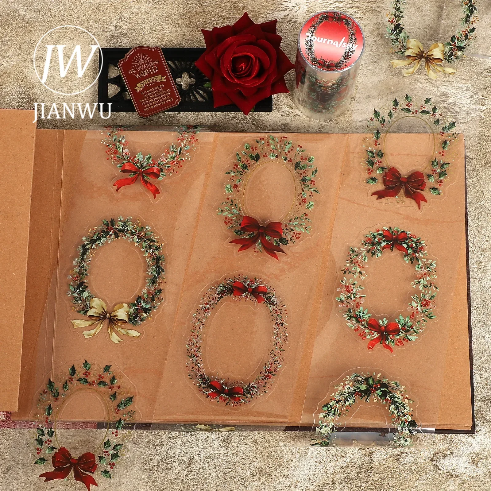 JIANWU 80mm*213cm Vintage Christmas Flower Border Landscape Material Collage Scrapbooking PET Tape Creative Journal Stationery