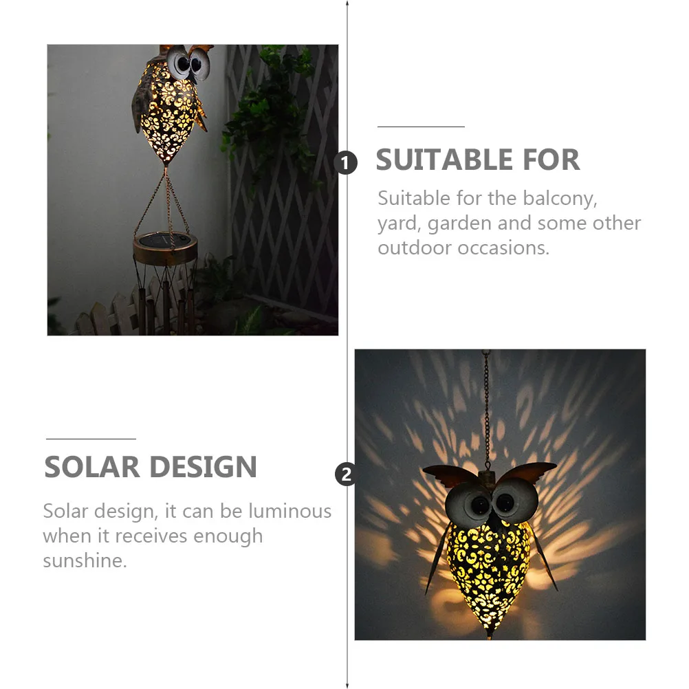 

Owl Wind Chime Lamp Luminous Pendant Solar Powered Hanging Lights Glass Outdoor Decor Yard Garden Balcony Solar Light