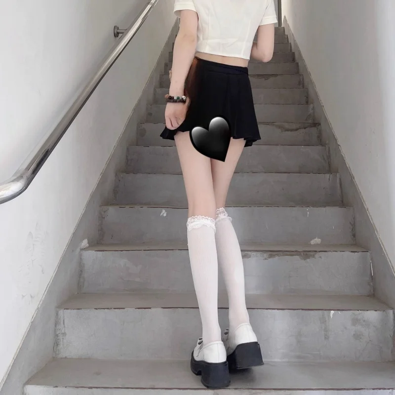 JK Lace Cute White Velvet Lolita Woman Socks Sexy Knee High Socks Kawaii Cosplay Anime Bowknot Nylon Mid calf Stockings Female