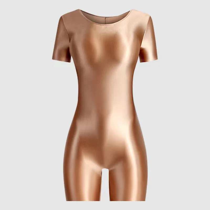 Bodysuit Women\'s Fitness Bodysuit High Elastic Sexy Tight Fit Glossy Silk Smooth Ballet Dance Yoga Skating Gymnastics Suit