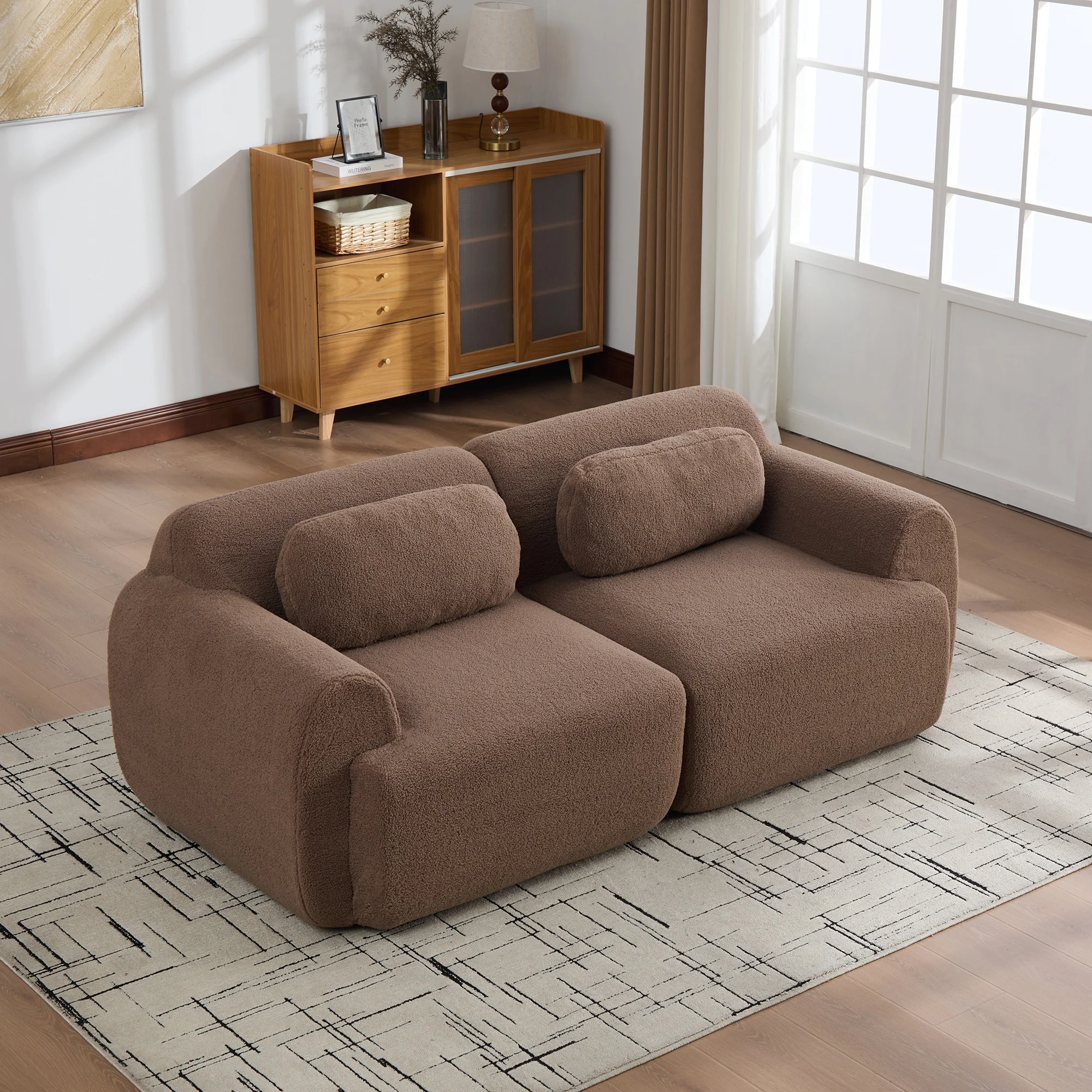Modular Sectional Compression Sofa Set Chenille Fabric 30D High-Elastic Foam Two Seat Easy Move Non-Slip Base For Living Rooms