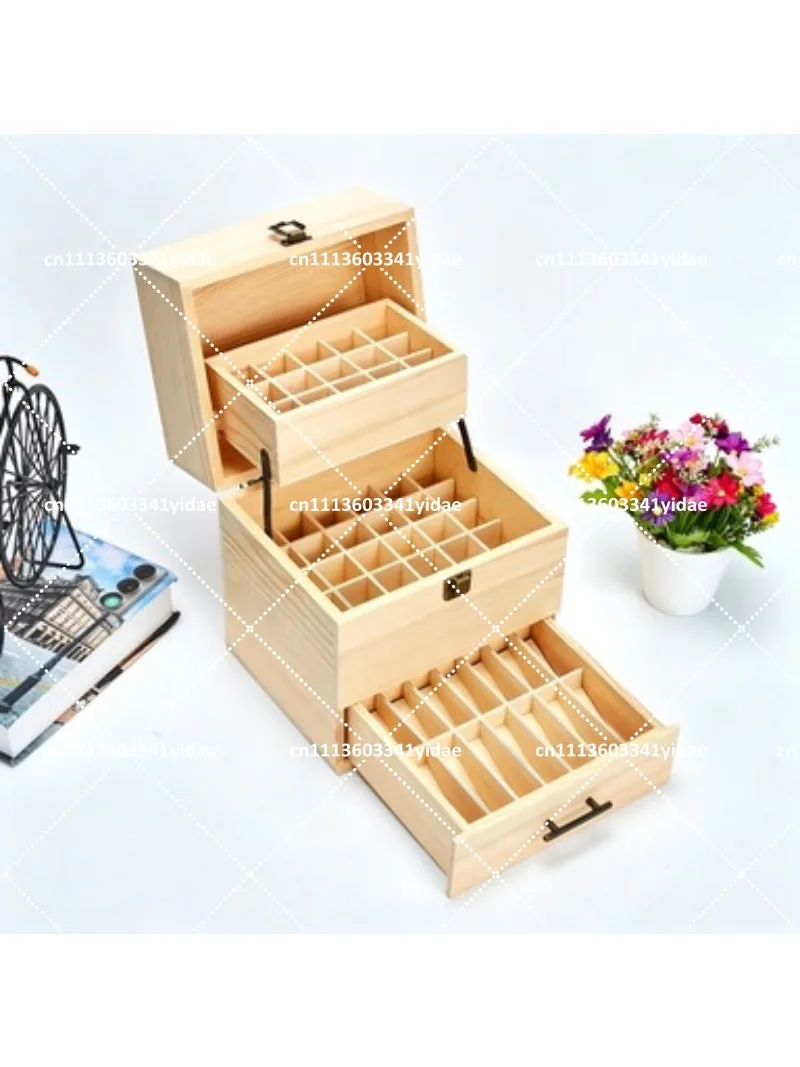 Solid Wood 3-Tier Large Capacity Essential Oil Storage Box Display Cabinet Organizer