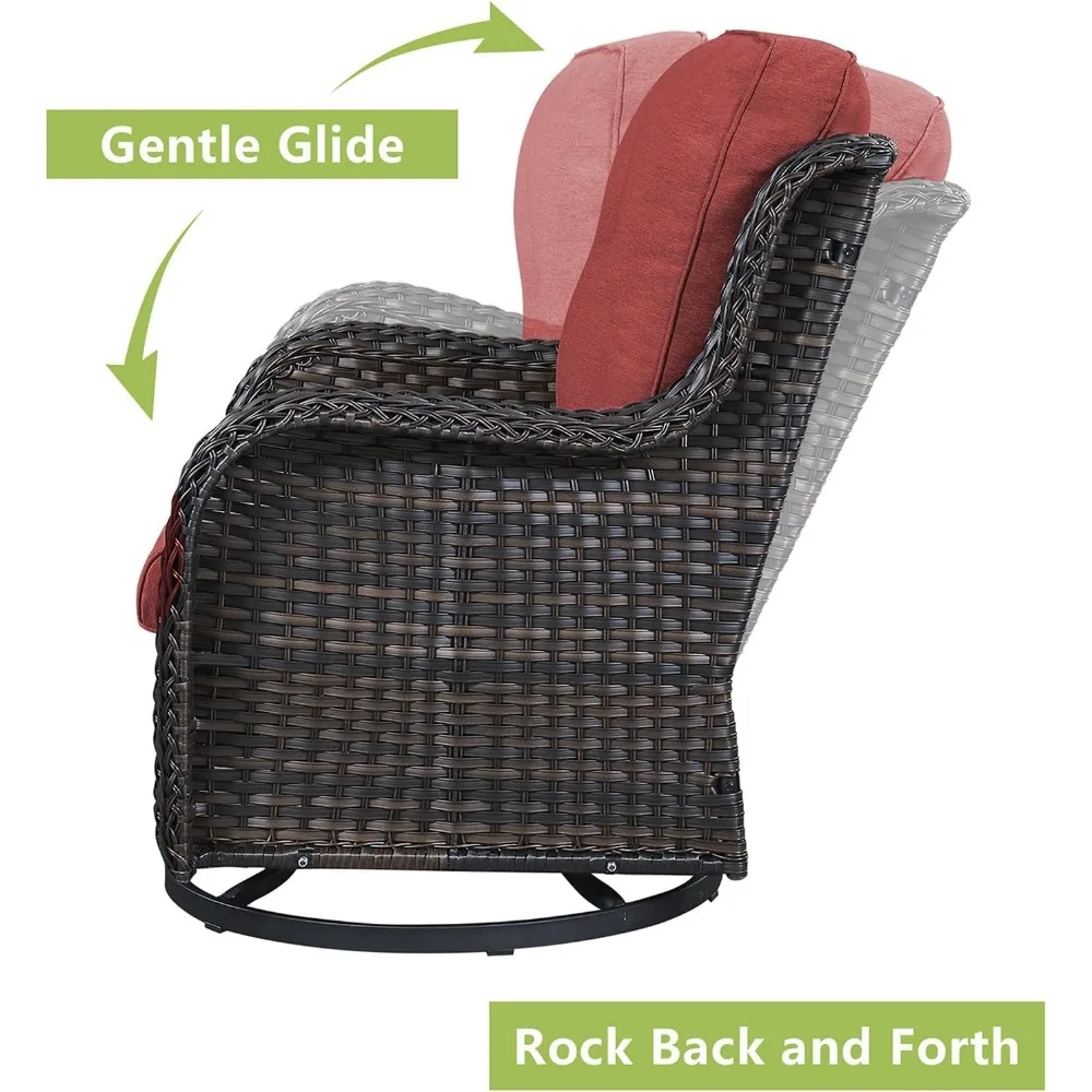 Wicker Patio Furniture Set - 5 Piece Rattan Outdoor Sectional Conversation Sets with 2 Rocking Swivel Chairs,2 Ottomans