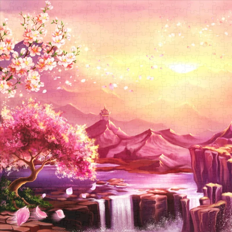 38*26cm Adult 1000 Pieces Mini Jigsaw Puzzle Sakurazan Dawn Beautiful Landscape Paintings Stress Reducing Toys Christmas Gifts