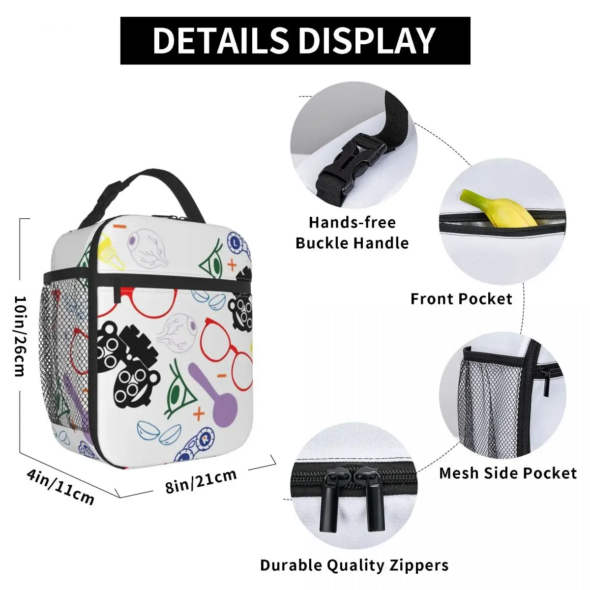Eye Exam Lunch Bag For Adult Custom Lunch Box Kawaii Travel Cooler Bag Portable Zipper Waterproof Tote Food Bags