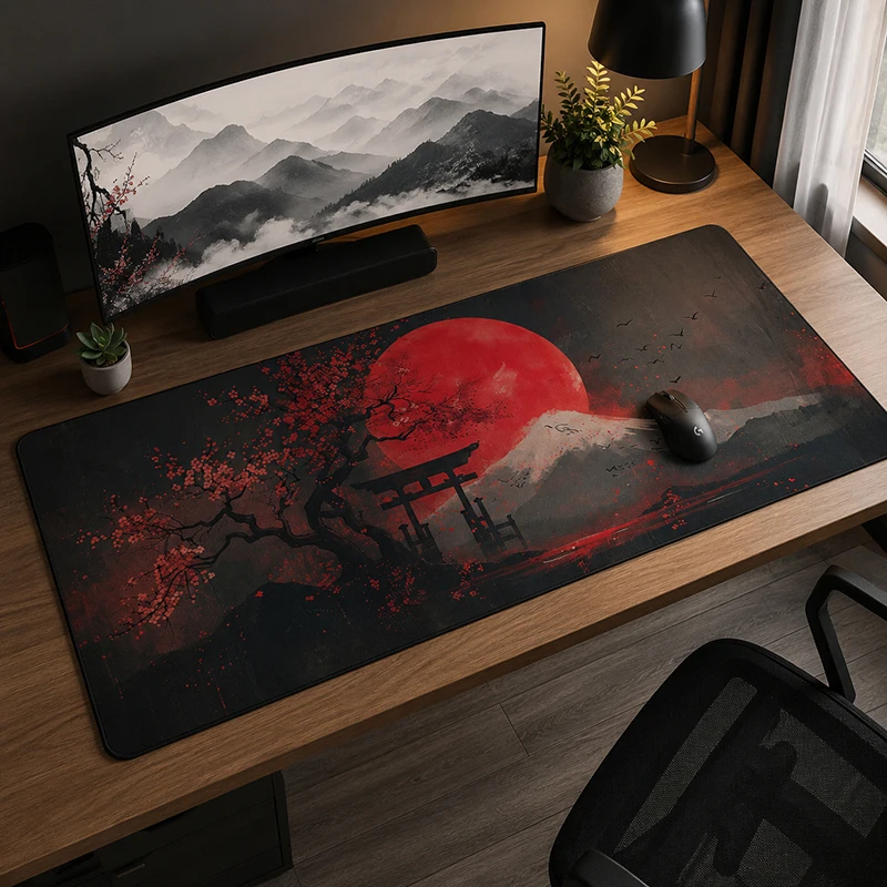 Mouse Pad Gaming Dark Crimson Moon Torii XL New Home Mousepad XXL Playmat Soft Natural Rubber Carpet PC Desktop Mouse Pad