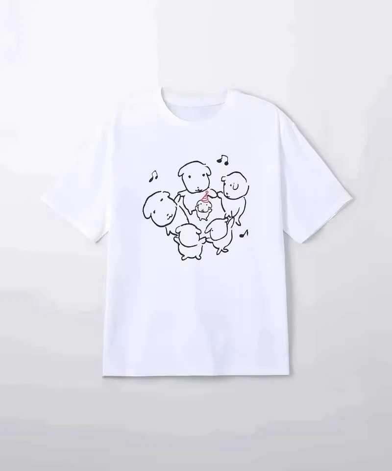 2026 New White Scribbled Puppy Crying Korean Fashion Brand T-Shirt Cotton Graphic Tee Men Women Summer Street