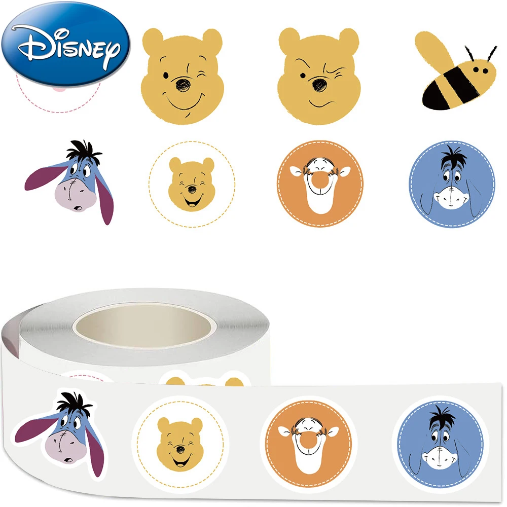 

500pcs/Roll Disney Cute Winnie the Pooh Round Sealing Stickers Cartoon DIY PVC Laptop Decals Kawaii Anime Decoration Sticker Toy