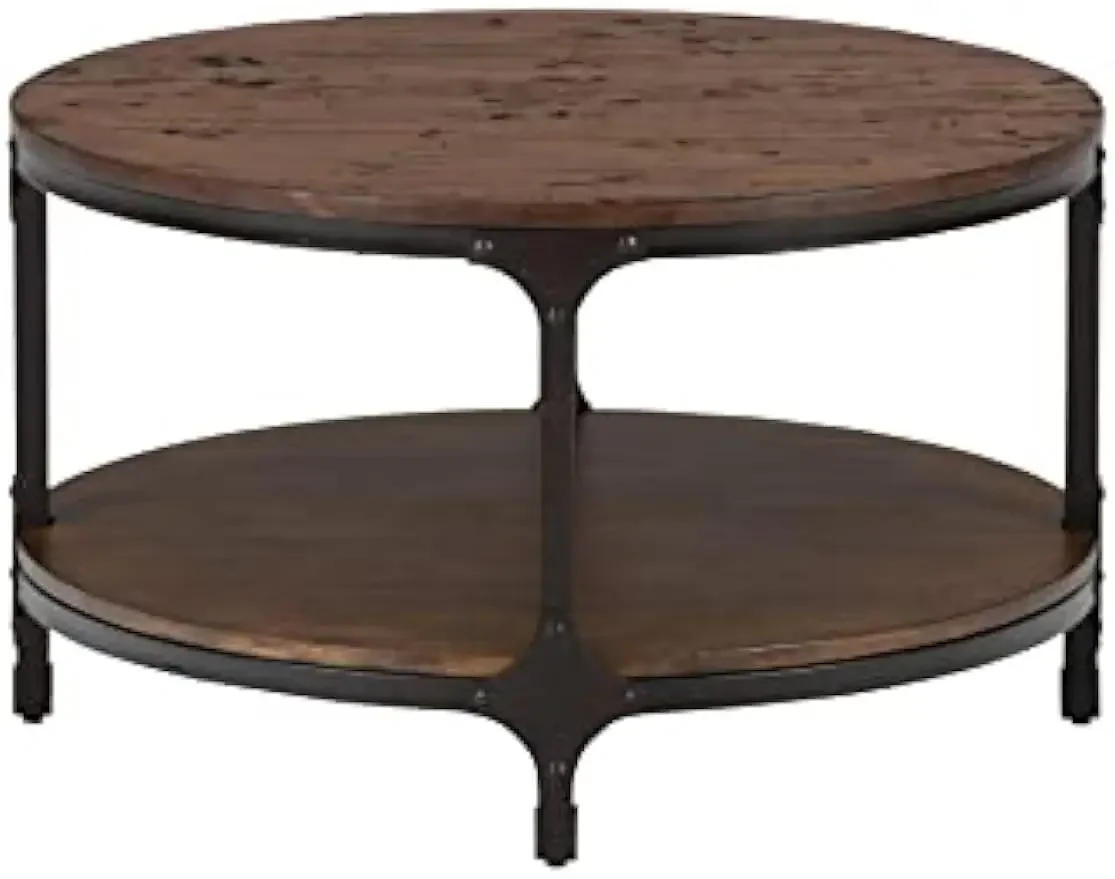 Urban Nature Rustic Pine Solid Wood Round Coffee Table