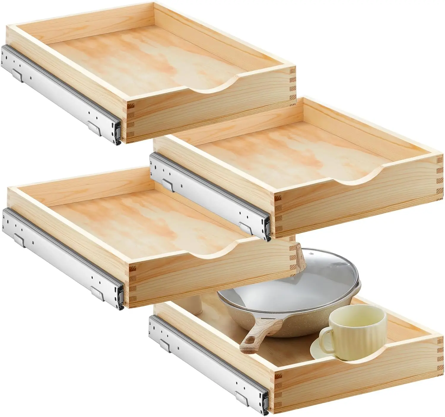

4-Piece Wooden Pull-Out Cabinet Drawer Set with Soft-Close Slides, Fully Assembled (15'' x 21'')