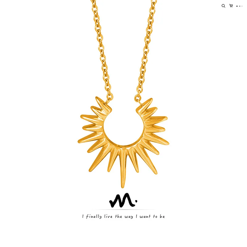 Women Trendy Jewelry in Unique Geometric Style Radiant Pendant Fashion Simple Stainless Steel Gold-plated Necklace