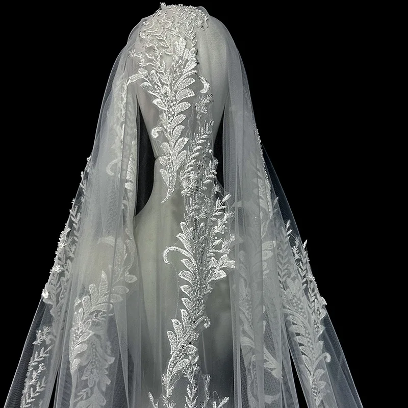 Voile de mariée en dentelle à fleurs 3D, voile rose avec peigne, accessoires de mariage, 2021