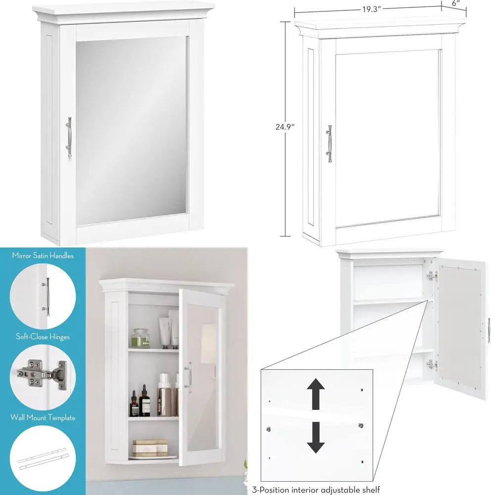 

Somerset Wall Cabinet with Mirror Medicine Cabinet with Soft-Close Hinges & Adjustable Shelf Bathroom Mirror with Storage Shelve