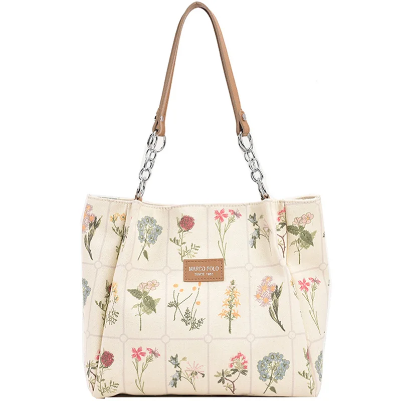 Women Canvas Bag 2022 New Summer Large Capacity Flowers Printed Shoulder Bags Fashion Premium Texture All-Match Ladies Totes