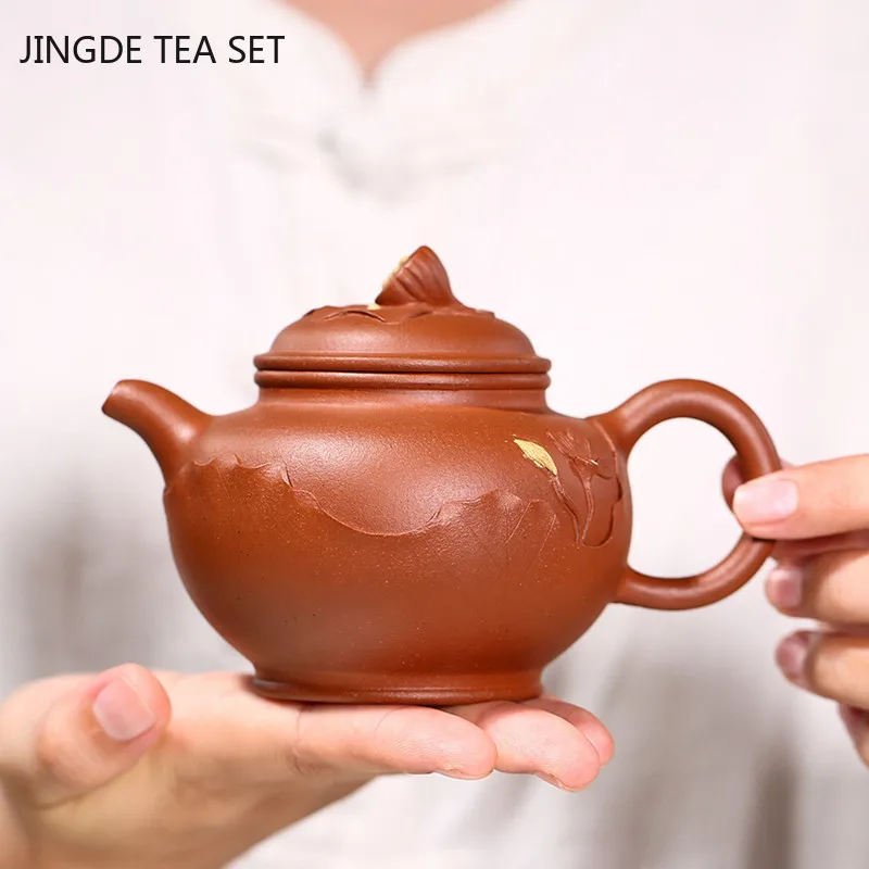 

Authentic Yixing Tea Pots Handmade Lotus Purple Clay Teapot Kettle Raw Ore Boutique Teaware Tie Guanyin Tea Ceremony Gift 270ml