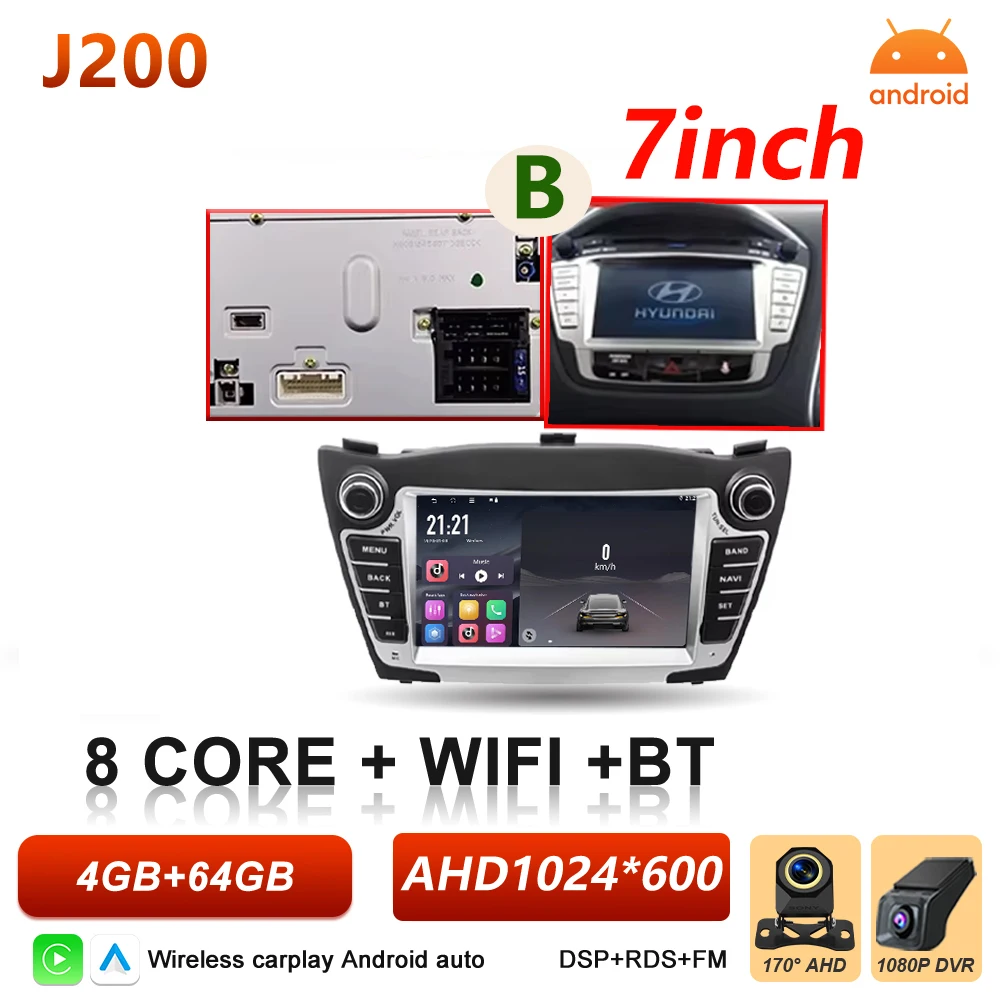 Android Auto autoradio voor Hyundai IX35 Tucson 2 LM 2009 - 2015 Carplay multimediaspeler autoradio BT Wifi 5G touchscreen DSP