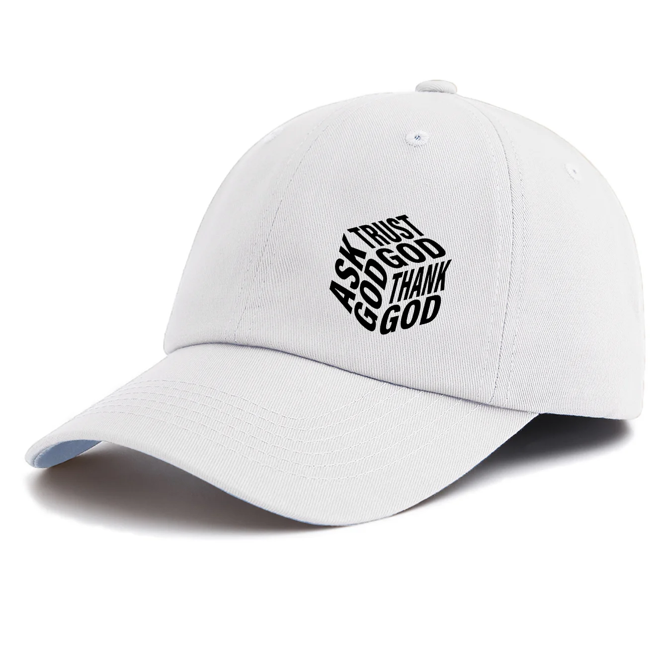 1PS Ask Trust Thank God Printed Baseball Cap Multi-color Classic 3D Cube Sun Hat Christian Gorras White Dad Hat