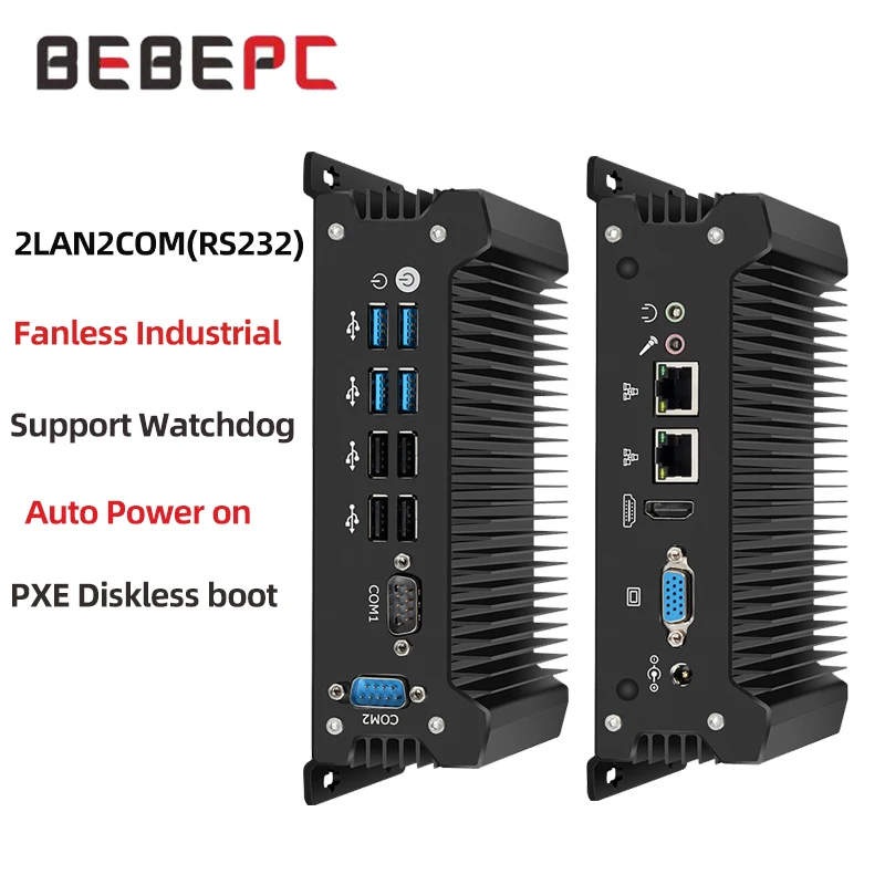Intel Industrial Mini PC Barebone Kit Support Watchdog Linux WiFi Computer with 4xUSB3.0 4xUSB2.0 1xHDMI 1xVGA Windows10 Ready